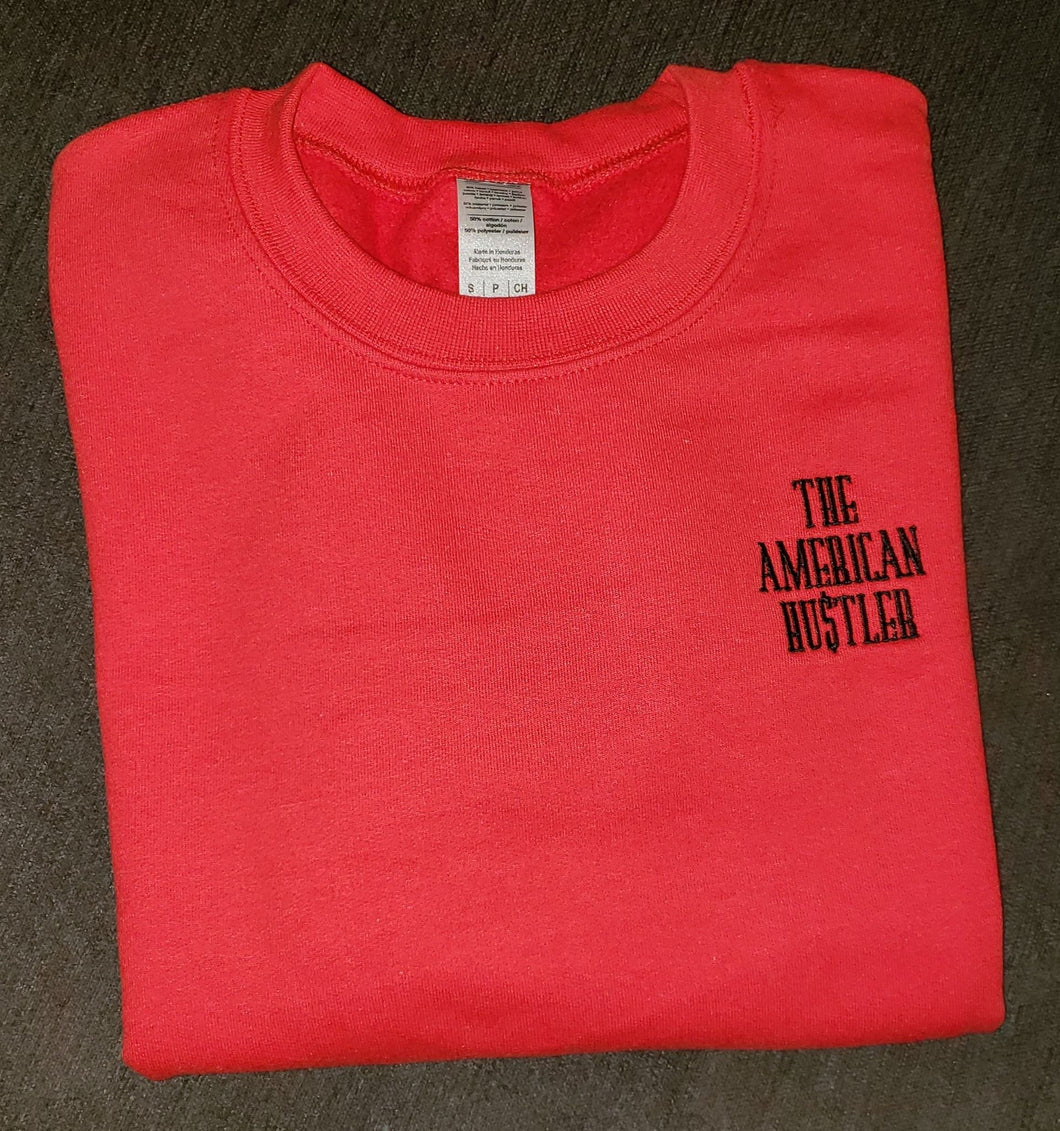 The American Hu$tler Embroidered Signature Crewneck Sweatshirt - Cherry Red
