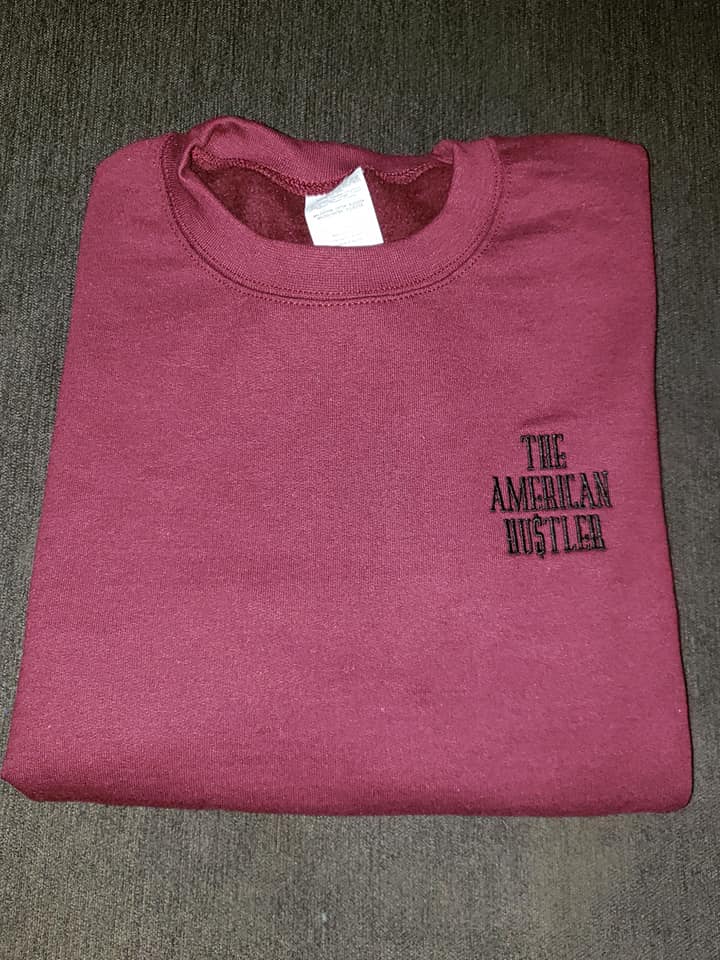 The American Hu$tler Embroidered Signature Crewneck Sweatshirt - Maroon
