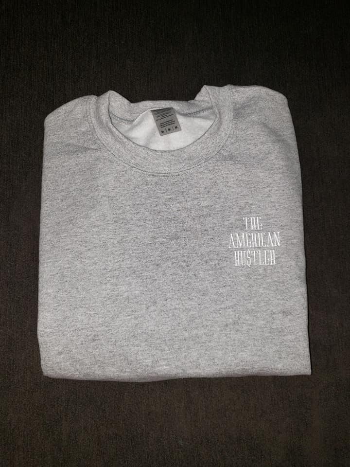 The American Hu$tler Embroidered Signature Crewneck Sweatshirt - Light Grey
