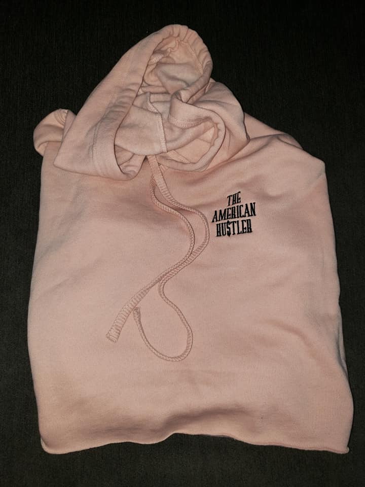 The American Hu$tler Embroidered Signature Crop Top Hoodie - Blush