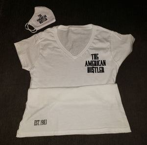 The American Hu$tler Signature  Women's V-Neck Tee - White